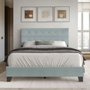 Castle Place Elegant Button Tufted Linen Upholstered Twin Bed, Light Blue