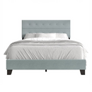 Castle Place Elegant Button Tufted Linen Upholstered Twin Bed, Light Blue