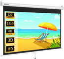 WASJOYE 120'' Projector Screen Manual Pull Down - 16:9 HD Retractable Projection Screen with Auto Locking