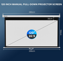 WASJOYE 120'' Projector Screen Manual Pull Down - 16:9 HD Retractable Projection Screen with Auto Locking