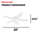 Honeywell Glen Alden 52-in White with White/Maple Blades Flush Mount Ceiling Fan With Light and Pull Chain Included 5 -Blade