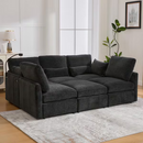 Harper & Bright Designs 85" Chenille Modular Sectional Sofa in Black w/ Ottoman, 2-USB Ports w/ Phone Holder