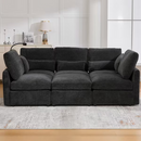 Harper & Bright Designs 85" Chenille Modular Sectional Sofa in Black w/ Ottoman, 2-USB Ports w/ Phone Holder