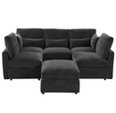 Harper & Bright Designs 85" Chenille Modular Sectional Sofa in Black w/ Ottoman, 2-USB Ports w/ Phone Holder