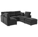 Harper & Bright Designs 85" Chenille Modular Sectional Sofa in Black w/ Ottoman, 2-USB Ports w/ Phone Holder