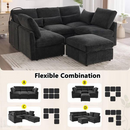 Harper & Bright Designs 85" Chenille Modular Sectional Sofa in Black w/ Ottoman, 2-USB Ports w/ Phone Holder
