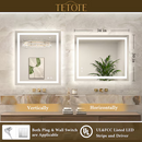 TETOTE 30x36 Inch LED Bathroom Vanity Mirror Tempered Glass Front And Backlit Dimmable 3 Color Lighted Mirror Frameless