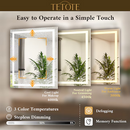 TETOTE 30x36 Inch LED Bathroom Vanity Mirror Tempered Glass Front And Backlit Dimmable 3 Color Lighted Mirror Frameless