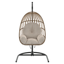Mainstays Steel Outdoor Hanging Egg Chair with Stand and Cushion, Beige