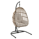 Mainstays Steel Outdoor Hanging Egg Chair with Stand and Cushion, Beige