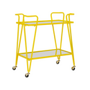 Linon Lawsonia 2-Tier Mid-Century Mobile Bar Cart with Mirrored Top, 32.5" Tall, 27 lb, Yellow