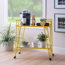 Linon Lawsonia 2-Tier Mid-Century Mobile Bar Cart with Mirrored Top, 32.5" Tall, 27 lb, Yellow