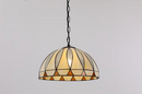 Oukaning Multi Tiffany 16-in Yellow 2 -Light Hemispherical Yellow Adjustable Height Tiffany Stained glass Bowl Medium Hanging Kitchen Island Light