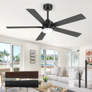 52" Modern Ceiling Fan with Light, Matte Black Finish, 5 Reversible Blades