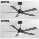 52" Modern Ceiling Fan with Light, Matte Black Finish, 5 Reversible Blades