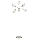 Simplee Adesso 67" 5-Light Modern Adjustable Arm Brushed Steel Floor Lamp w/ Plastic Shades