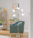 Simplee Adesso 67" 5-Light Modern Adjustable Arm Brushed Steel Floor Lamp w/ Plastic Shades