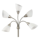 Simplee Adesso 67" 5-Light Modern Adjustable Arm Brushed Steel Floor Lamp w/ Plastic Shades