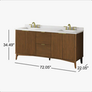 OVE Decors Gabi 72" Warm Walnut Vanity  Double Sink with White Engineered Stone Top
