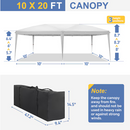 VINGLI 10 x 20FT Pop Up Canopy Tent with Carry Bag/Portable Instant Gazebo Party Tent for Outdoor Events Party Wedding White