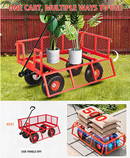 Garvee Steel Garden Cart 500 LBS Capacity 34x18 Inch Mesh Utility Wagon Red