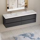 Fieeay 72 in. W Double Sink Floating Bath Vanity in Glossy Black with White Solid Surface Sink Top
