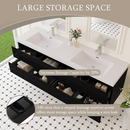 Fieeay 72 in. W Double Sink Floating Bath Vanity in Glossy Black with White Solid Surface Sink Top