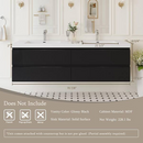 Fieeay 72 in. W Double Sink Floating Bath Vanity in Glossy Black with White Solid Surface Sink Top