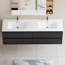 Fieeay 72 in. W Double Sink Floating Bath Vanity in Glossy Black with White Solid Surface Sink Top