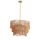 Sevenine Rerhill 7-Light Matte Gold Boho Rattan Lighting 3-Tier Pendant Design Chandelier