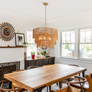 Sevenine Rerhill 7-Light Matte Gold Boho Rattan Lighting 3-Tier Pendant Design Chandelier