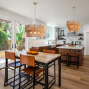 Sevenine Rerhill 7-Light Matte Gold Boho Rattan Lighting 3-Tier Pendant Design Chandelier