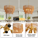 Sevenine Rerhill 7-Light Matte Gold Boho Rattan Lighting 3-Tier Pendant Design Chandelier