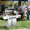 Antarctic Star 4-Burner 42000 BTU Stainless Steel Barbecue Propane Grill with Side Burner