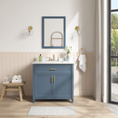 allen + roth Lancashire 36-in Chambray Blue Undermount Single Sink Bathroom Vanity with White Engineered Stone Top (Fully Assembled)