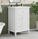 LOVMOR Freestanding White 24-in Single Sink Bathroom Vanity with White Ceramic Top