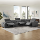 Aiden & Ivy Karson Leather Power CloudZero Reclining Sectional with Power Headrests, Gray