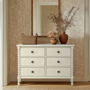 Madison Park Signature Beckett Antique Cream 46" 6-Drawer Solid Wood Dresser with Spindle Legs