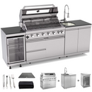 43-Inch 6-Burner 85000 BTU Gas Grill Island - Outdoor Kitchen w/ Compact Fridge, Granite Countertops & Storage Cabinets,Silver