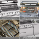 43-Inch 6-Burner 85000 BTU Gas Grill Island - Outdoor Kitchen w/ Compact Fridge, Granite Countertops & Storage Cabinets,Silver