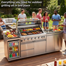 43-Inch 6-Burner 85000 BTU Gas Grill Island - Outdoor Kitchen w/ Compact Fridge, Granite Countertops & Storage Cabinets,Silver
