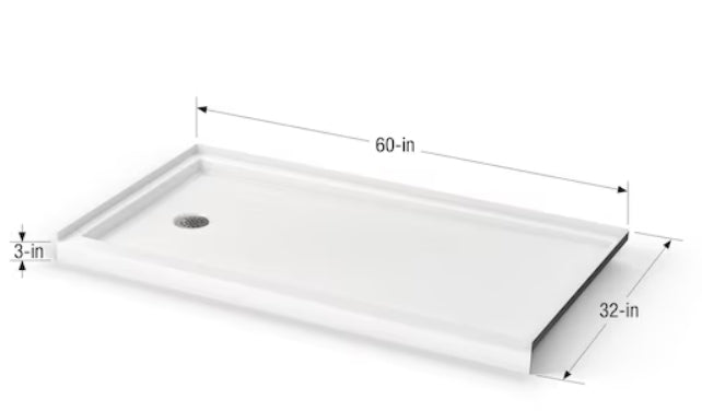 MAAX Highland 32-in W x 60-in L Left White Single Threshold Rectangle Shower Pan Base