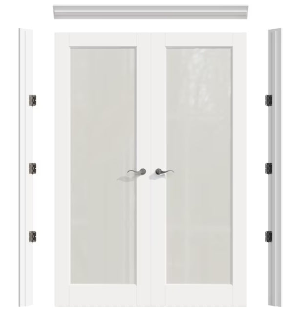 JUJUBON 56" x 80" White MDF 1-lite Frosted Glass Interior French Door