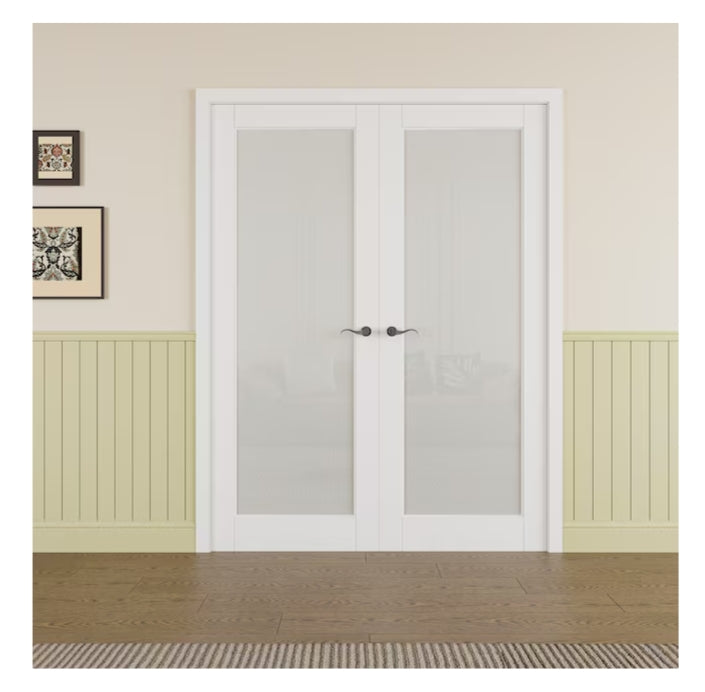 JUJUBON 56" x 80" White MDF 1-lite Frosted Glass Interior French Door