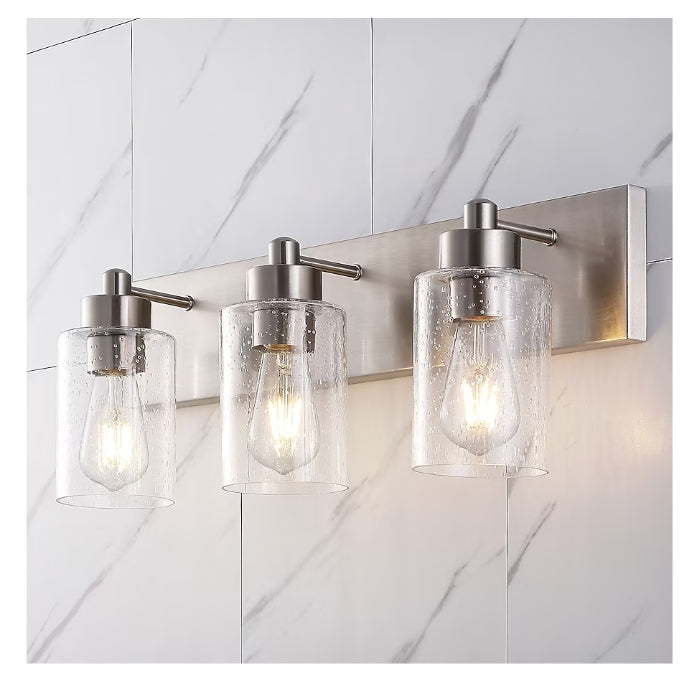 JONATHAN Y Irving Iron/Seeded Glass Glam Transitional Polished Nickel Modern/contemporary Vanity light