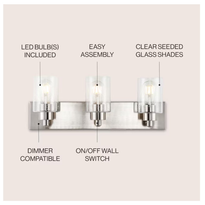 JONATHAN Y Irving Iron/Seeded Glass Glam Transitional Polished Nickel Modern/contemporary Vanity light
