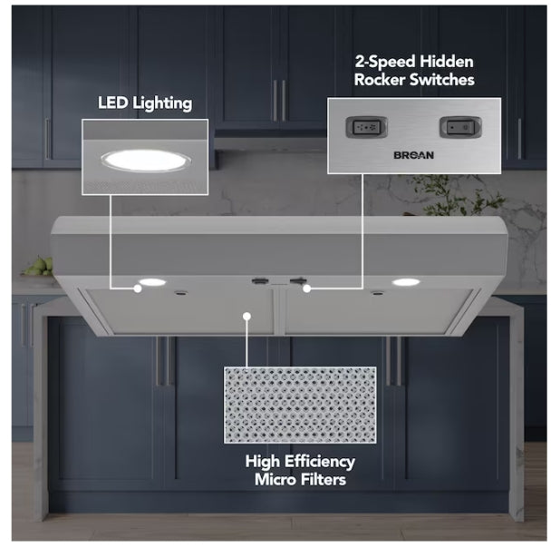 Broan 30 inch Convertible 350-CFM Stainless Steel Under Cabinet Range Hood