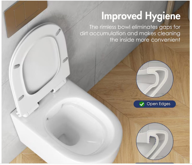 Eridanus Hampton White D-shape Custom Height Wall-Hung Rough-In Dual Flush  1-piece Toilet