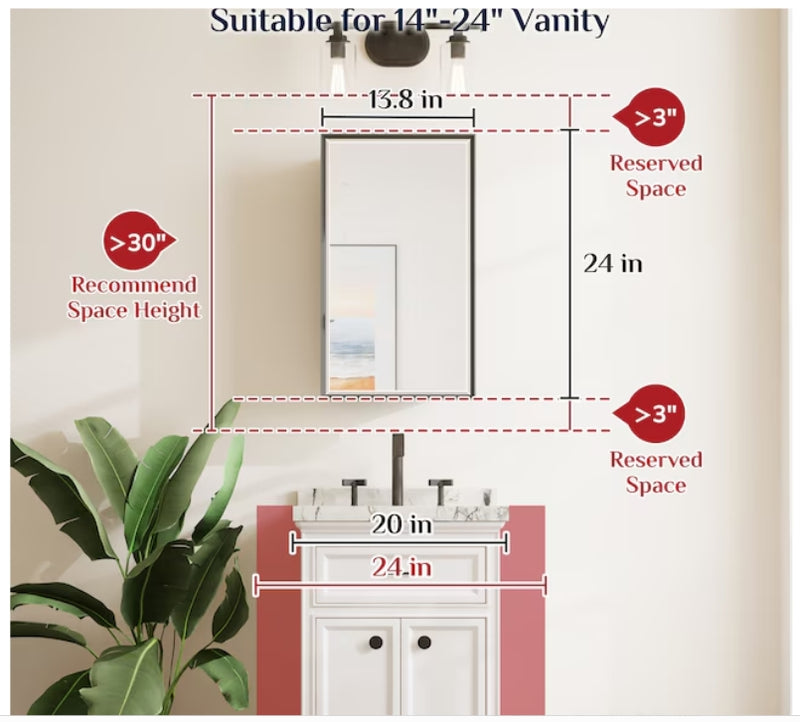 Keonjinn 14" x 24" Surface/Recessed Mount Brushed Gold Mirrored Medicine Cabinet