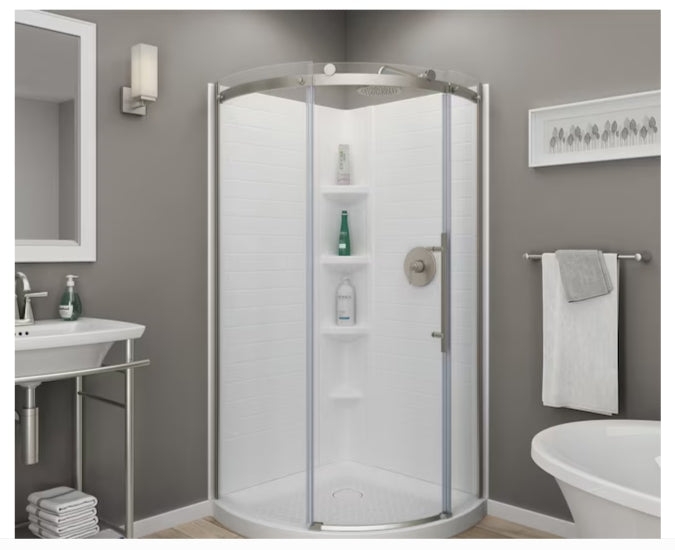 American Standard Elevate Brushed Nickel Frameless Clear Glass Corner Sliding Shower Door